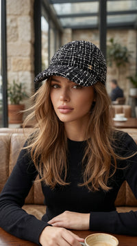 CHANEL Black cap Women COCO Mark Tweed Baseball Cap シャネル ブラック キャップ レディース ココマーク ツイード ベースボールキャップ 帽子