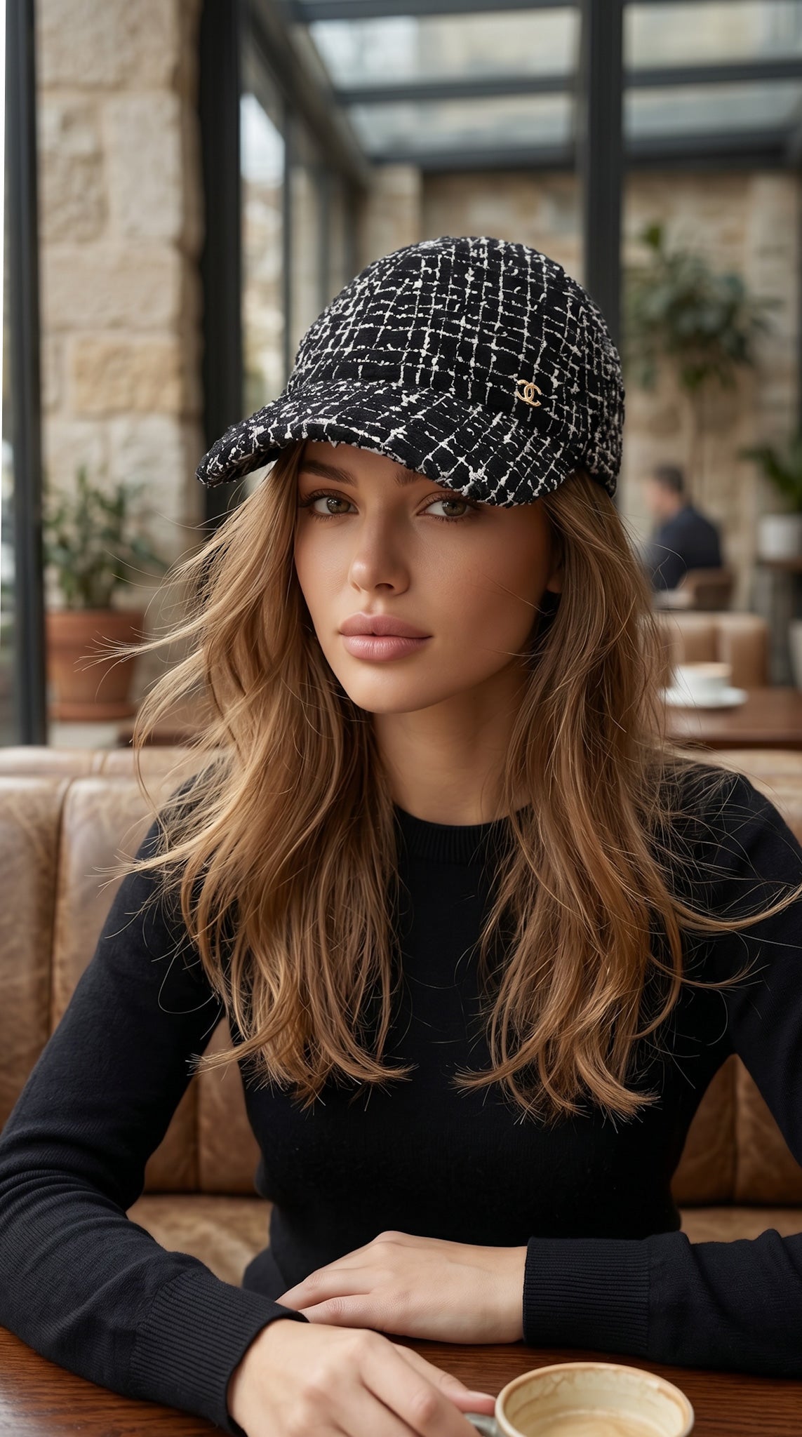 CHANEL Black cap Women COCO Mark Tweed Baseball Cap シャネル ブラック キャップ レディース ココマーク ツイード ベースボールキャップ 帽子