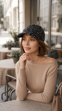 CHANEL Black cap Women COCO Mark Tweed Baseball Cap シャネル ブラック キャップ レディース ココマーク ツイード ベースボールキャップ 帽子
