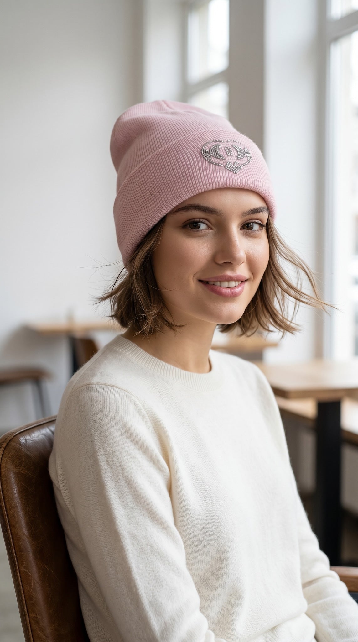 CHANEL Pink Knit cap Women COCO Mark Heart Rhinestone シャネル ピンク ニットキャップ レディース ココマーク ハート ラインストーン