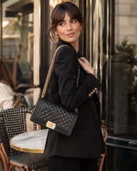 CHANEL BOY Chanel Black Gold Chain Shoulder Bag 25 シャネル ボーイ シャネル25 レザー チェーン ショルダー バッグ ブラック ゴールド金具 23番台 即発