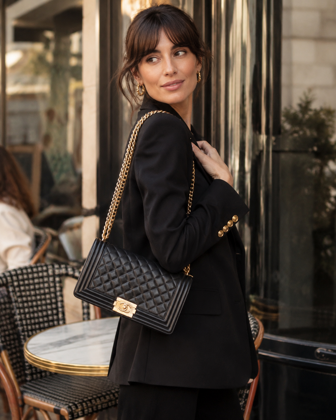 CHANEL BOY Chanel Black Gold Chain Shoulder Bag 25 シャネル ボーイ シャネル25 レザー チェーン ショルダー バッグ ブラック ゴールド金具 23番台 即発