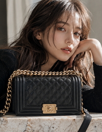 CHANEL BOY Chanel Black Gold Chain Shoulder Bag 25 シャネル ボーイ シャネル25 レザー チェーン ショルダー バッグ ブラック ゴールド金具 23番台 即発