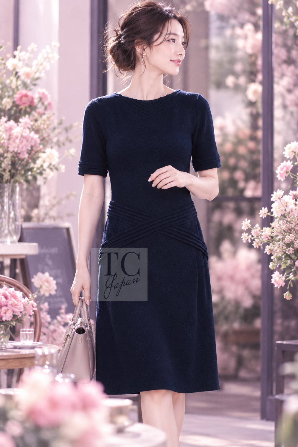 CHANEL Dress 12A Dark Navy Gripoix Wool Jessica Biel 36 40 | TW