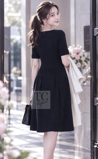 CHANEL Dress 12A Dark Navy Gripoix Wool Jessica Biel 36 40 | TW