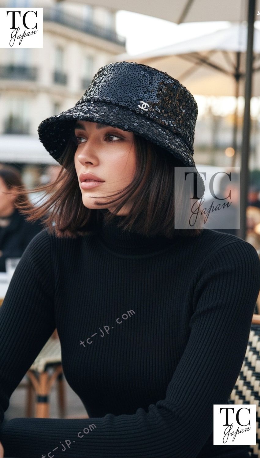 CHANEL Black hat Women COCO Mark logo sequin design シャネル ブラック ハット レディース ココマーク ロゴスパンコールデザイン
