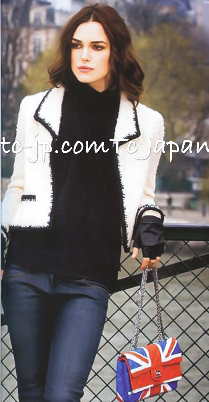 CHANEL 06PF Black Ivory Trim Boucle Wool Tweed Jacket Skirt Suit 38 シャネル ブラック アイボリー トリミング ブークレ ウール ツイード ジャケット スカート スーツ 即発