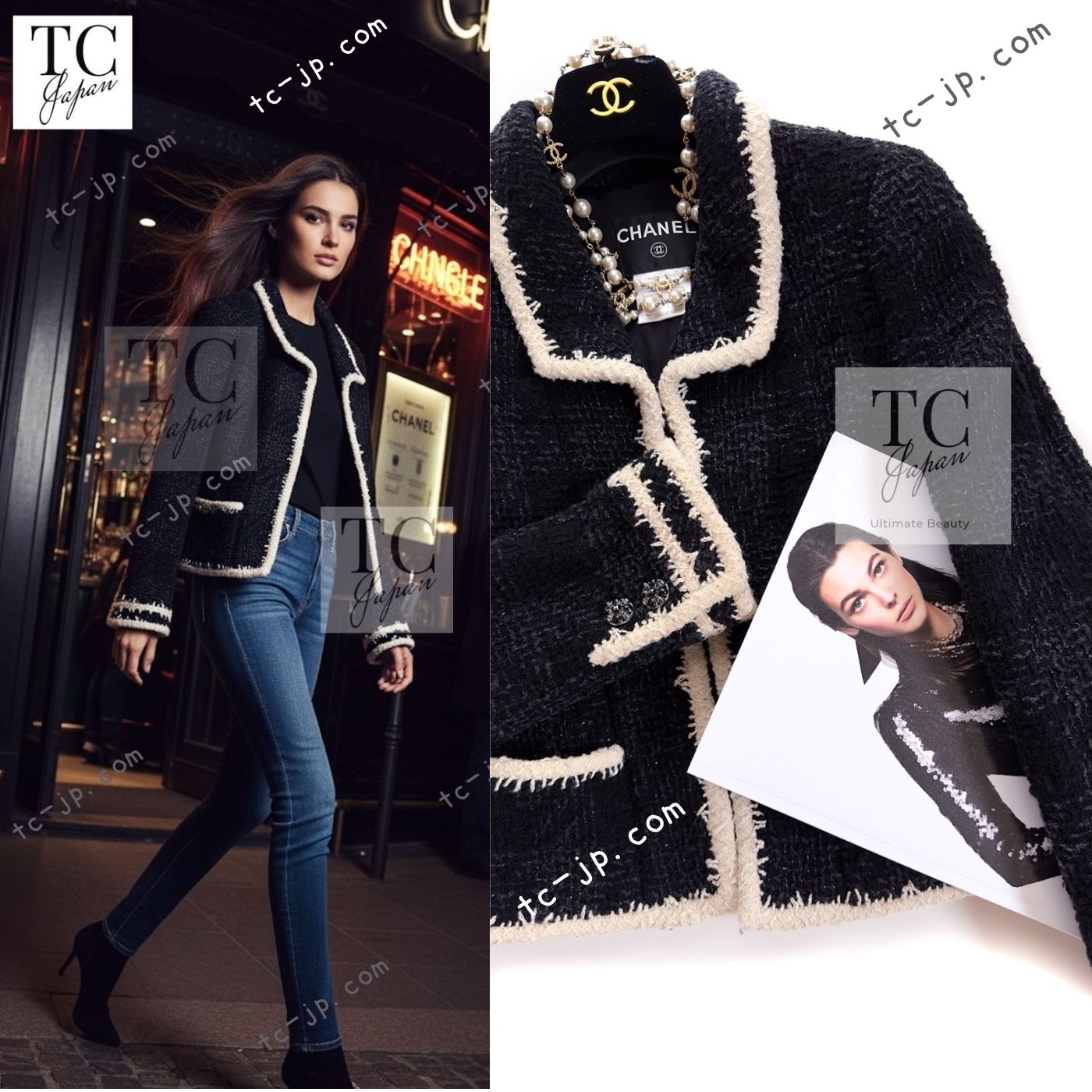 CHANEL 06PF Black Ivory Trim Boucle Wool Tweed Jacket 38 シャネル ブラック アイボリー トリミング ブークレ ウール ツイード ジャケット 即発