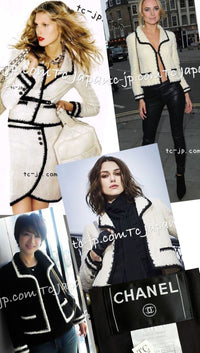 CHANEL 06PF Black Ivory Trim Boucle Wool Tweed Jacket 38 シャネル ブラック アイボリー トリミング ブークレ ウール ツイード ジャケット 即発