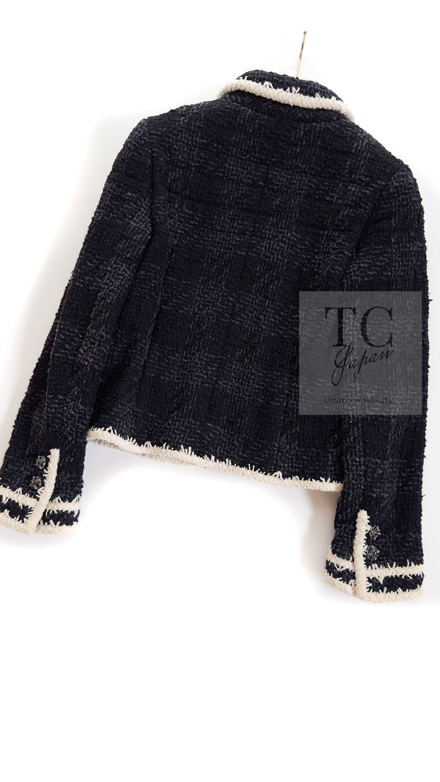 CHANEL 06PF Black Ivory Trim Boucle Wool Tweed Jacket Skirt Suit 38 シャネル ブラック アイボリー トリミング ブークレ ウール ツイード ジャケット スカート スーツ 即発