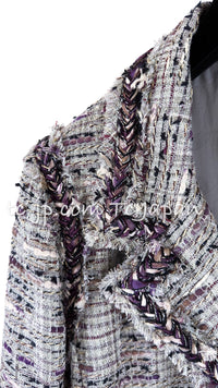 CHANEL 08S Gray Purple Braid Trim Lesage Tweed Jacket 38 シャネル グレー パープル ブレイド トリム CC握手ボタン ルサージュ ツイード ジャケット 即発
