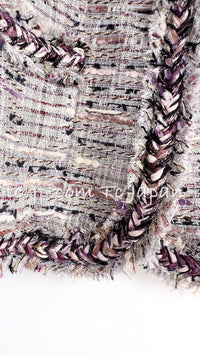 CHANEL 08S Gray Purple Braid Trim Lesage Tweed Jacket 38 シャネル グレー パープル ブレイド トリム CC握手ボタン ルサージュ ツイード ジャケット 即発