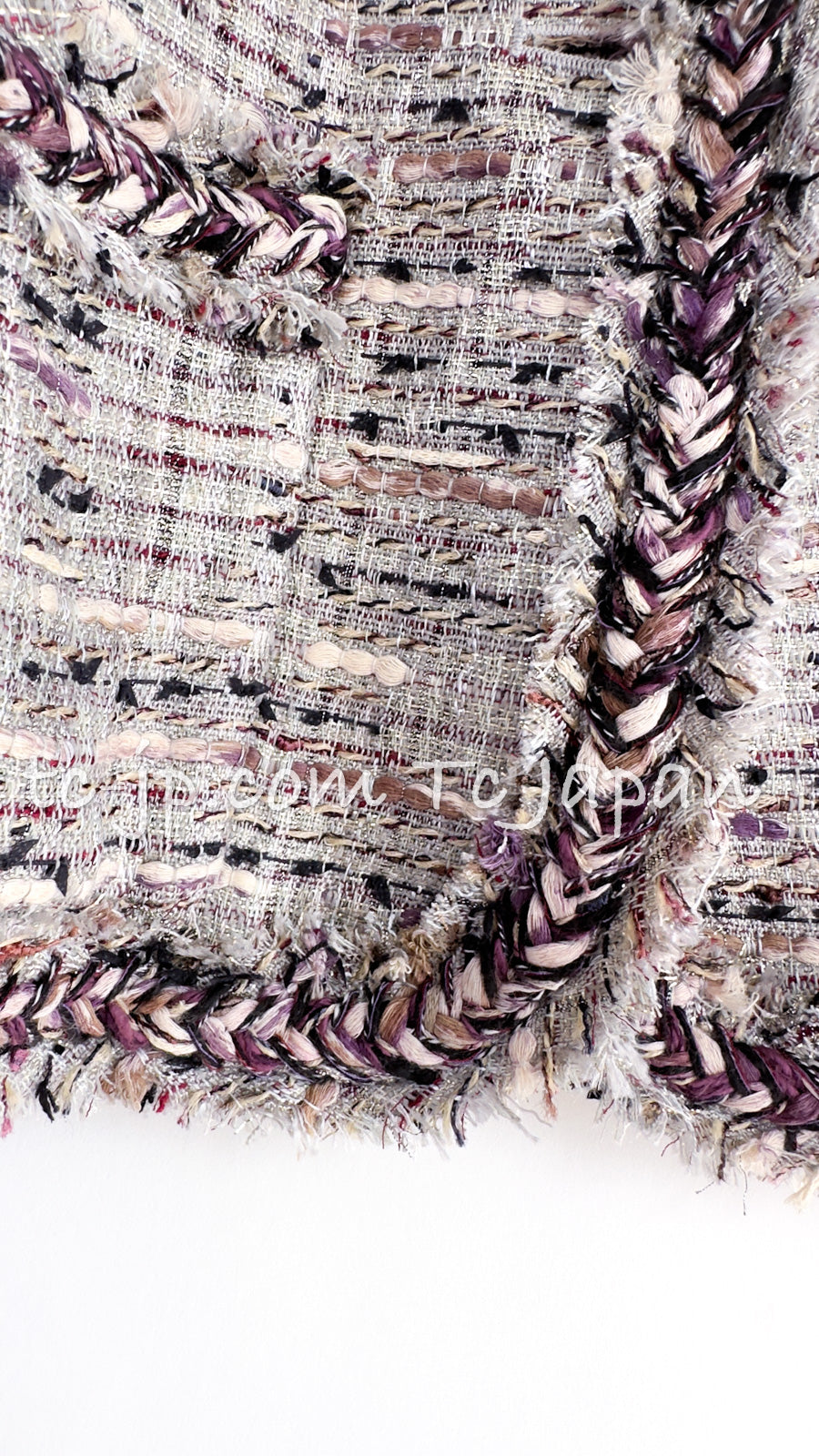 CHANEL 08S Gray Purple Braid Trim Lesage Tweed Jacket 38 シャネル グレー パープル ブレイド トリム CC握手ボタン ルサージュ ツイード ジャケット 即発