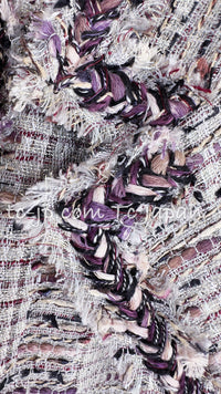 CHANEL 08S Gray Purple Braid Trim Lesage Tweed Jacket 38 シャネル グレー パープル ブレイド トリム CC握手ボタン ルサージュ ツイード ジャケット 即発