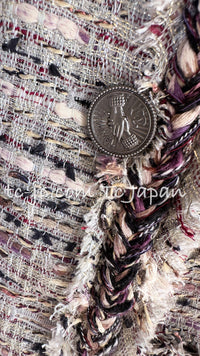 CHANEL 08S Gray Purple Braid Trim Lesage Tweed Jacket 38 シャネル グレー パープル ブレイド トリム CC握手ボタン ルサージュ ツイード ジャケット 即発
