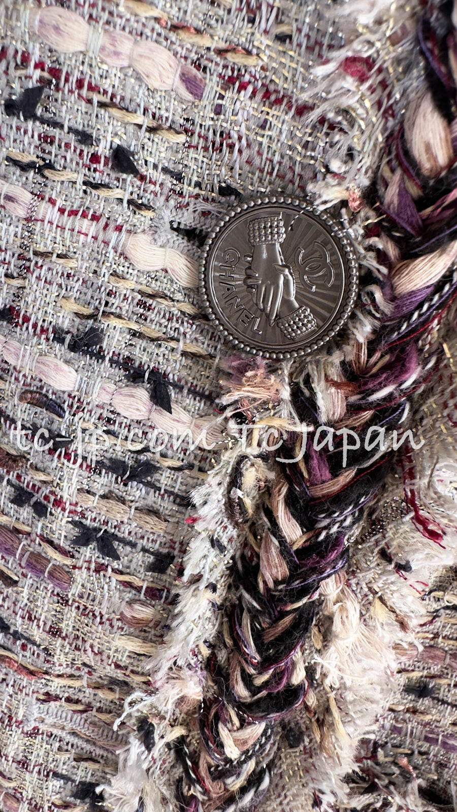 CHANEL 08S Gray Purple Braid Trim Lesage Tweed Jacket 38 シャネル グレー パープル ブレイド トリム CC握手ボタン ルサージュ ツイード ジャケット 即発