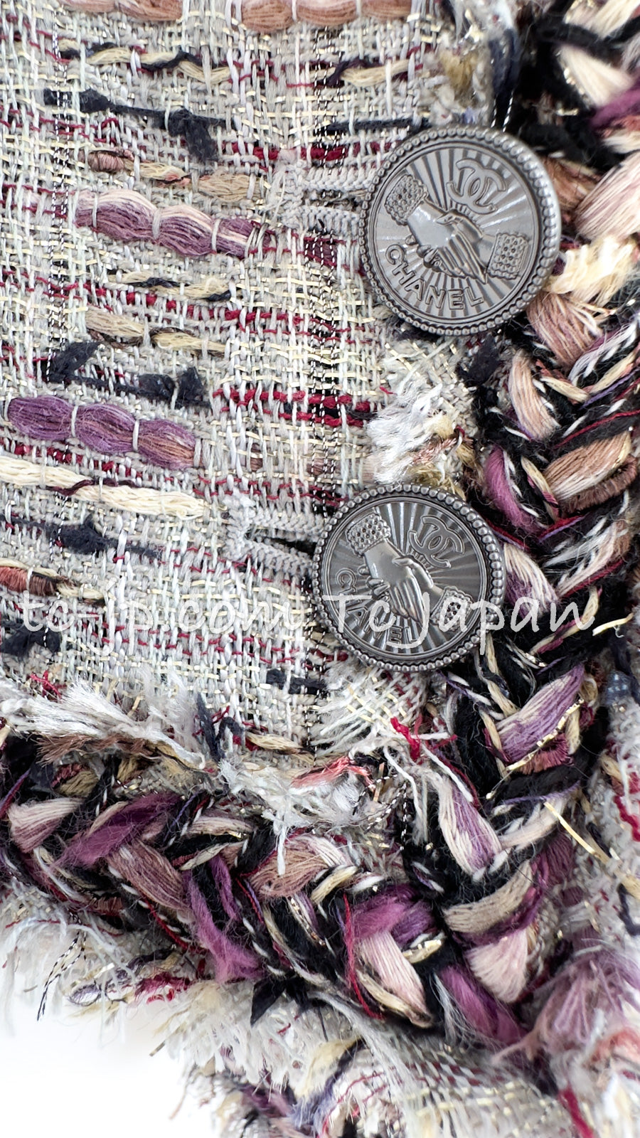 CHANEL 08S Gray Purple Braid Trim Lesage Tweed Jacket 38 シャネル グレー パープル ブレイド トリム CC握手ボタン ルサージュ ツイード ジャケット 即発