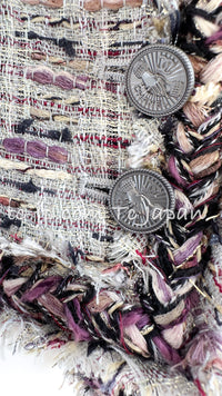 CHANEL 08S Gray Purple Braid Trim Lesage Tweed Jacket 38 シャネル グレー パープル ブレイド トリム CC握手ボタン ルサージュ ツイード ジャケット 即発