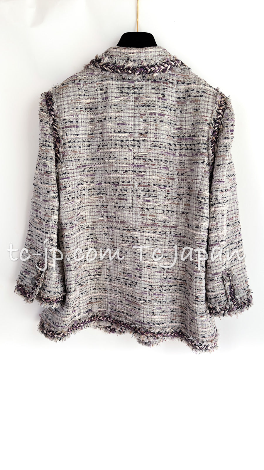CHANEL 08S Gray Purple Braid Trim Lesage Tweed Jacket 38 シャネル グレー パープル ブレイド トリム CC握手ボタン ルサージュ ツイード ジャケット 即発