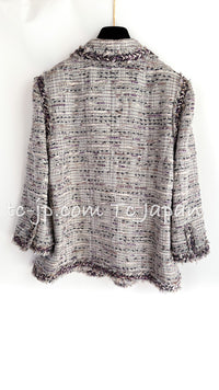 CHANEL 08S Gray Purple Braid Trim Lesage Tweed Jacket 38 シャネル グレー パープル ブレイド トリム CC握手ボタン ルサージュ ツイード ジャケット 即発