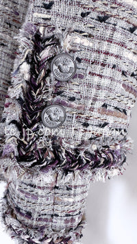 CHANEL 08S Gray Purple Braid Trim Lesage Tweed Jacket 38 シャネル グレー パープル ブレイド トリム CC握手ボタン ルサージュ ツイード ジャケット 即発
