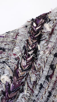 CHANEL 08S Gray Purple Braid Trim Lesage Tweed Jacket 38 シャネル グレー パープル ブレイド トリム CC握手ボタン ルサージュ ツイード ジャケット 即発