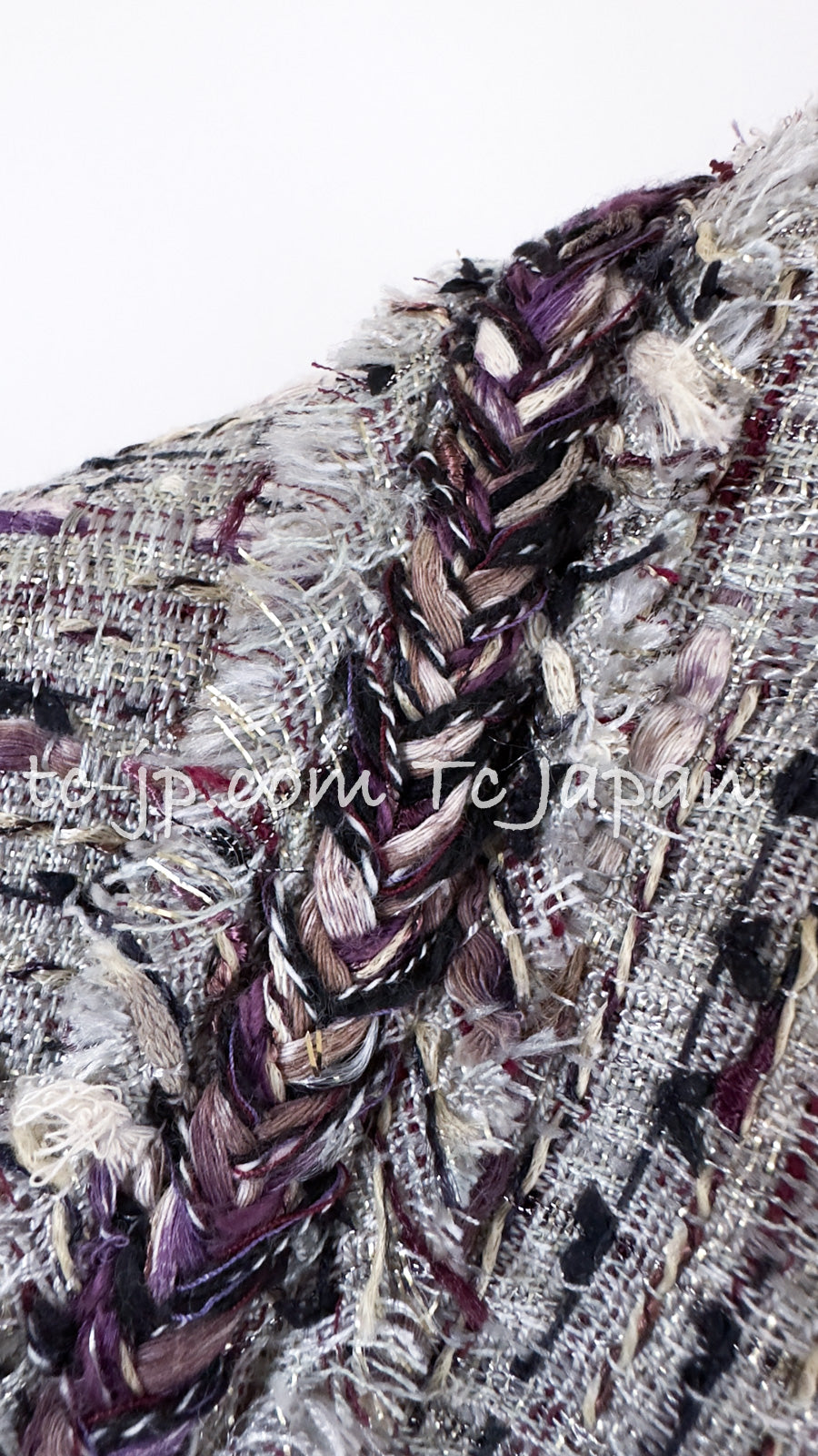 CHANEL 08S Gray Purple Braid Trim Lesage Tweed Jacket 38 シャネル グレー パープル ブレイド トリム CC握手ボタン ルサージュ ツイード ジャケット 即発