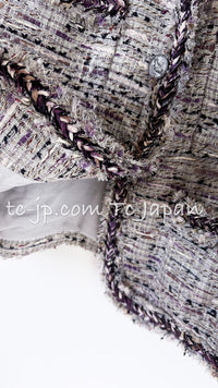 CHANEL 08S Gray Purple Braid Trim Lesage Tweed Jacket 38 シャネル グレー パープル ブレイド トリム CC握手ボタン ルサージュ ツイード ジャケット 即発