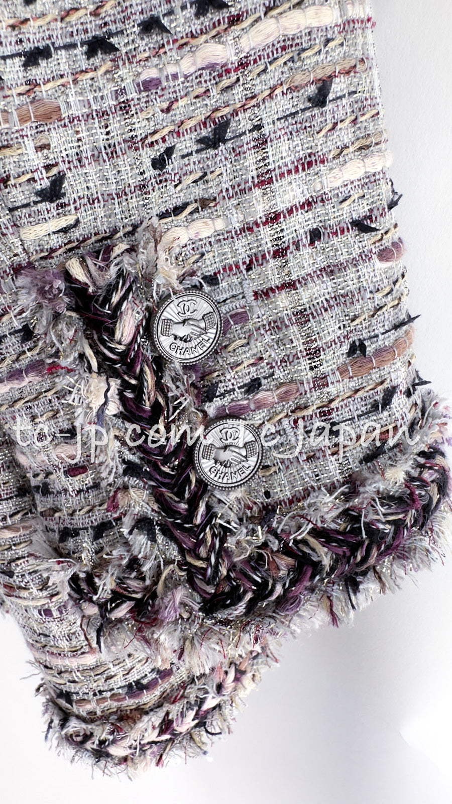 CHANEL 08S Gray Purple Braid Trim Lesage Tweed Jacket 38 シャネル グレー パープル ブレイド トリム CC握手ボタン ルサージュ ツイード ジャケット 即発