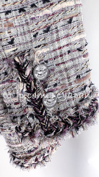 CHANEL 08S Gray Purple Braid Trim Lesage Tweed Jacket 38 シャネル グレー パープル ブレイド トリム CC握手ボタン ルサージュ ツイード ジャケット 即発