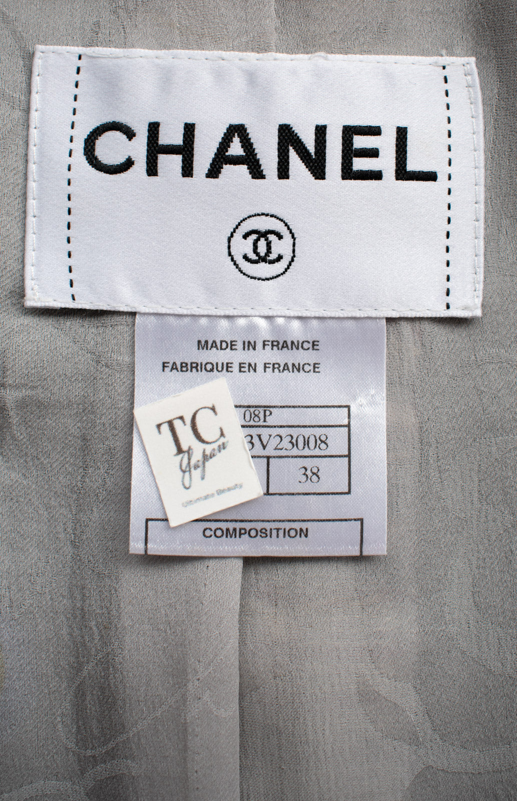 CHANEL 08S Gray Purple Braid Trim Lesage Tweed Jacket 38 シャネル グレー パープル ブレイド トリム CC握手ボタン ルサージュ ツイード ジャケット 即発