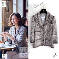 CHANEL 08S Gray Purple Braid Trim Lesage Tweed Jacket 38 シャネル グレー パープル ブレイド トリム CC握手ボタン ルサージュ ツイード ジャケット 即発