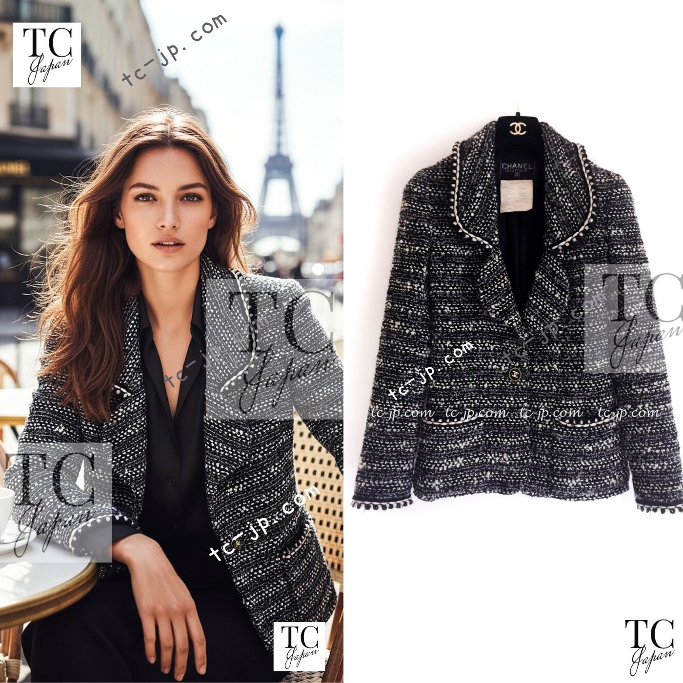 CHANEL 94A Vintage Black Mix Wool Tweed Jacket 36 38 シャネル ヴィンテージ スーパーモデルのブラック系 ウール ツイード ジャケット 即発