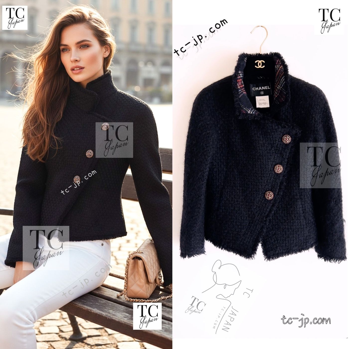 CHANEL 13PF Black Tartan Check Tweed Jacket 36 シャネル ブラック タータンチェック ツイード ジャケット 即発