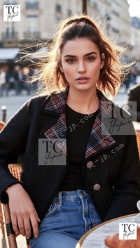 CHANEL 13PF Black Tartan Check Tweed Jacket 36 シャネル ブラック タータンチェック ツイード ジャケット 即発