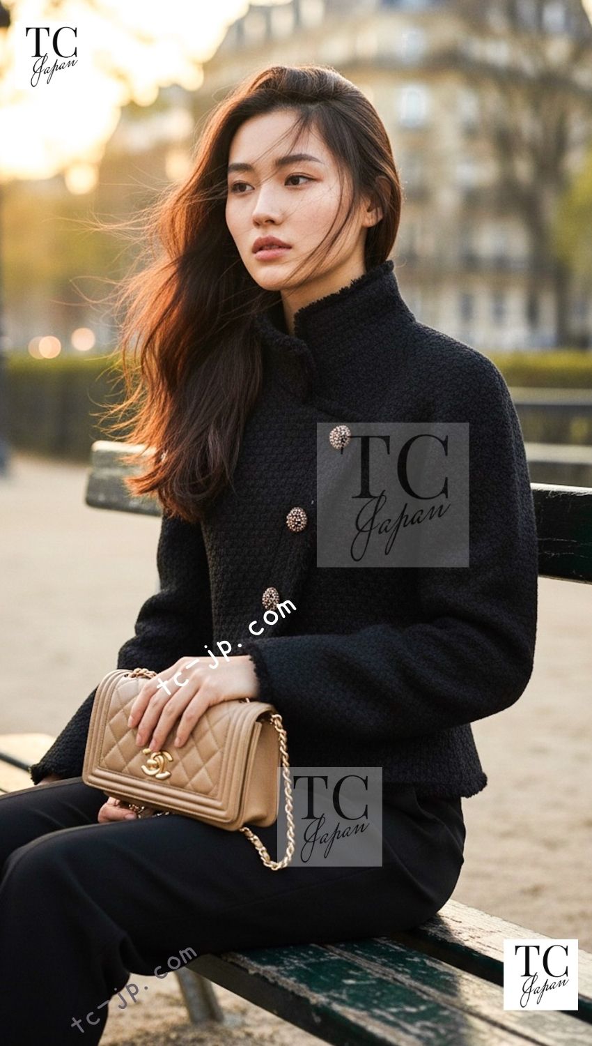 CHANEL 13PF Black Tartan Check Tweed Jacket 36 シャネル ブラック タータンチェック ツイード ジャケット 即発 - TC JAPAN