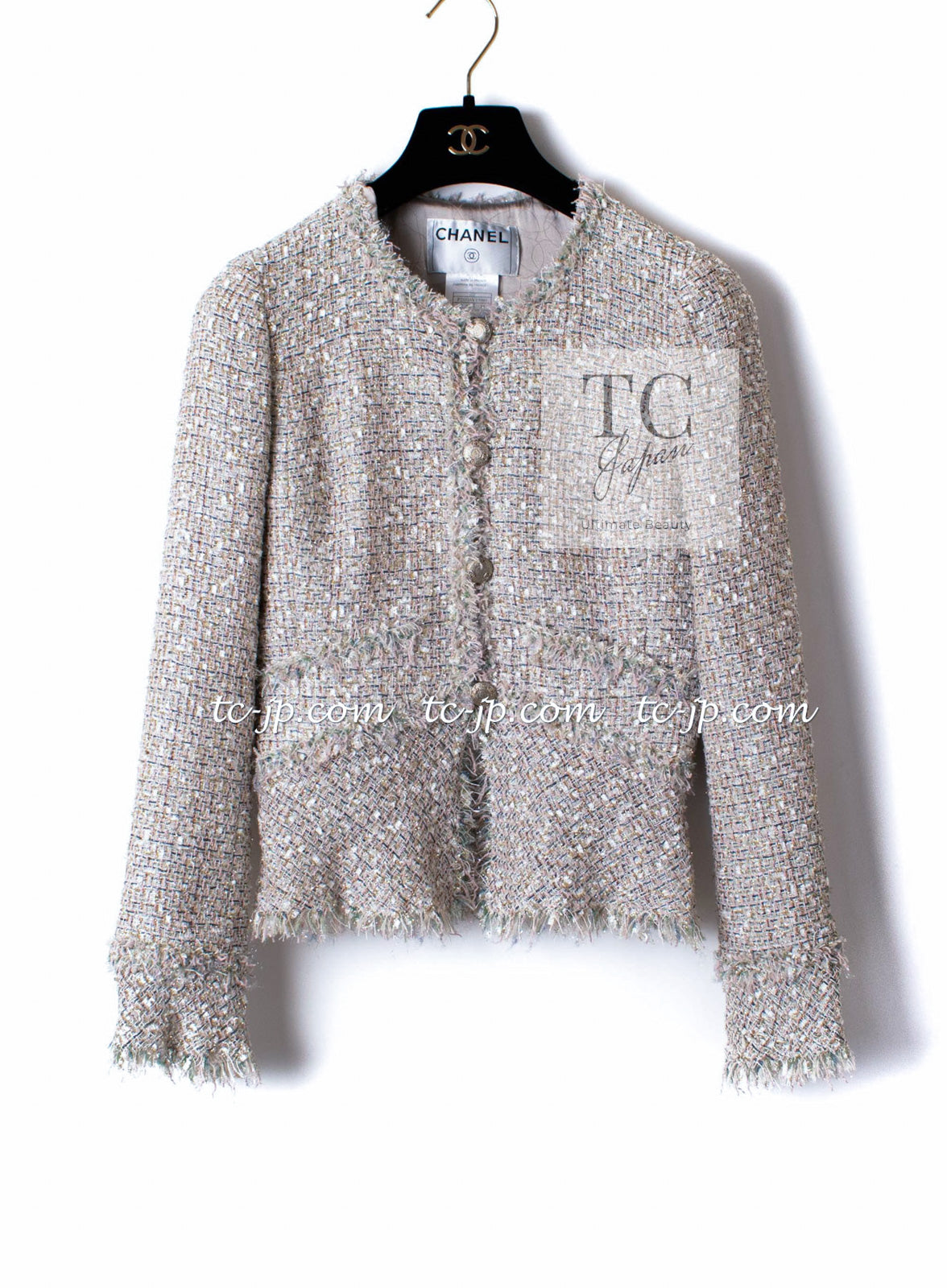 CHANEL 05S Metallic Beige Gold Tweed Jacket Skirt Suit 38 3