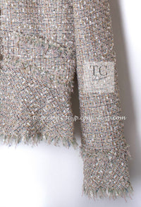 CHANEL 05S Metallic Beige Gold Tweed Jacket Skirt Suit 38 16