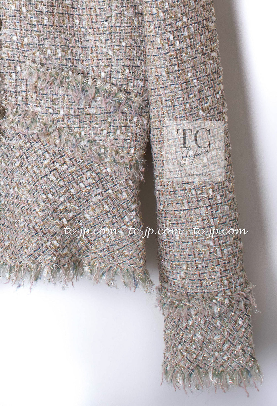 CHANEL 05S Metallic Beige Gold Tweed Jacket Skirt Suit 38 16