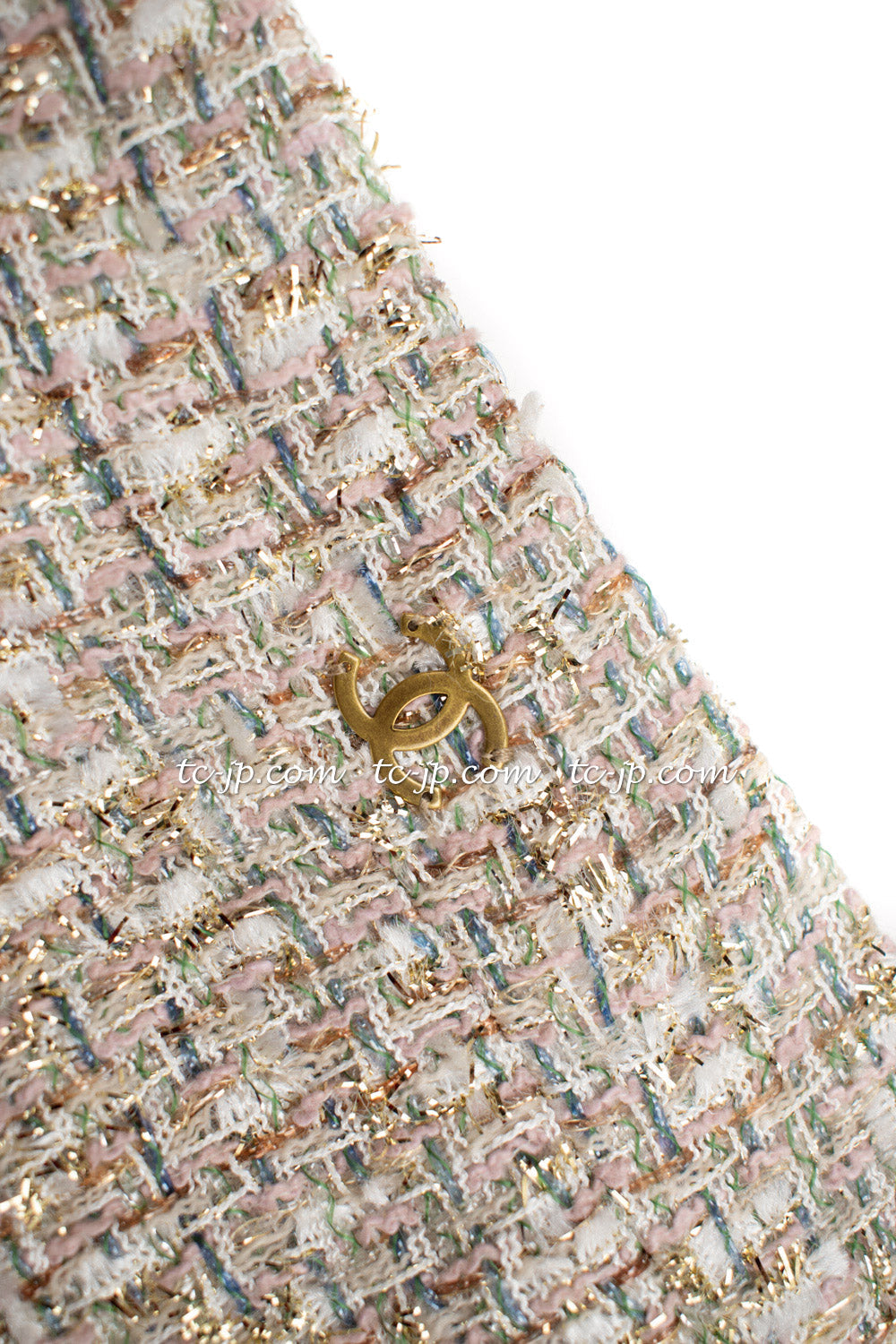 CHANEL 05S Metallic Beige Gold Tweed Jacket Skirt Suit 38 9
