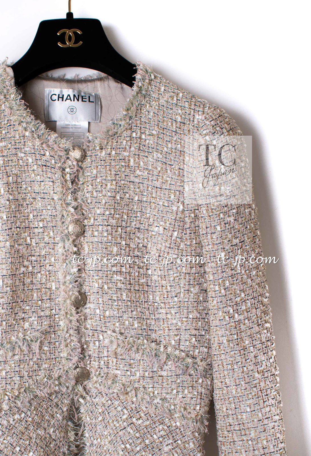 CHANEL 05S Metallic Beige Gold Tweed Jacket Skirt Suit 38 4