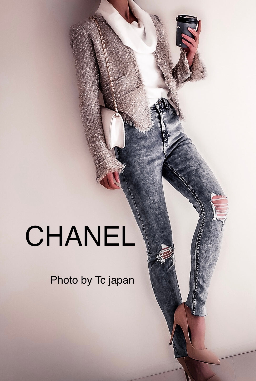 シャネル ジャケット スカート スーツ CHANEL 05S メタリック ベージュ ゴールド ツイード 38
