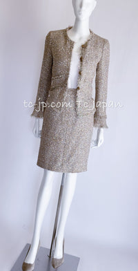 CHANEL 05S Metallic Beige Gold Tweed Jacket Skirt Suit 38 19