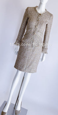 CHANEL 05S Metallic Beige Gold Tweed Jacket Skirt Suit 38 14