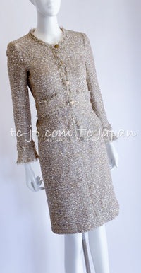 CHANEL 05S Metallic Beige Gold Tweed Jacket Skirt Suit 38 20