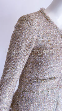 シャネル ジャケット スカート スーツ CHANEL 05S メタリック ベージュ ゴールド ツイード 38