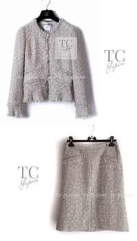 CHANEL 05S Metallic Beige Gold Tweed Jacket Skirt Suit 38 15