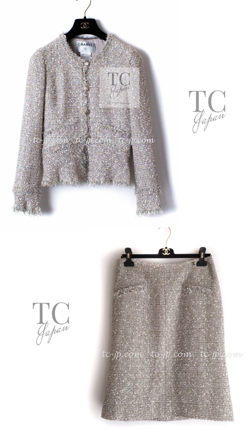 CHANEL 05S Metallic Beige Gold Tweed Jacket Skirt Suit 38 15