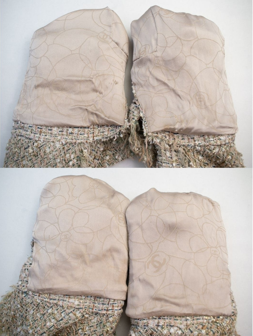 CHANEL 05S Metallic Beige Gold Tweed Jacket Skirt Suit 38 10