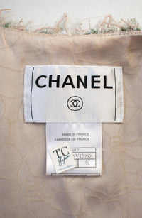 シャネル ジャケット スカート スーツ CHANEL 05S メタリック ベージュ ゴールド ツイード 38